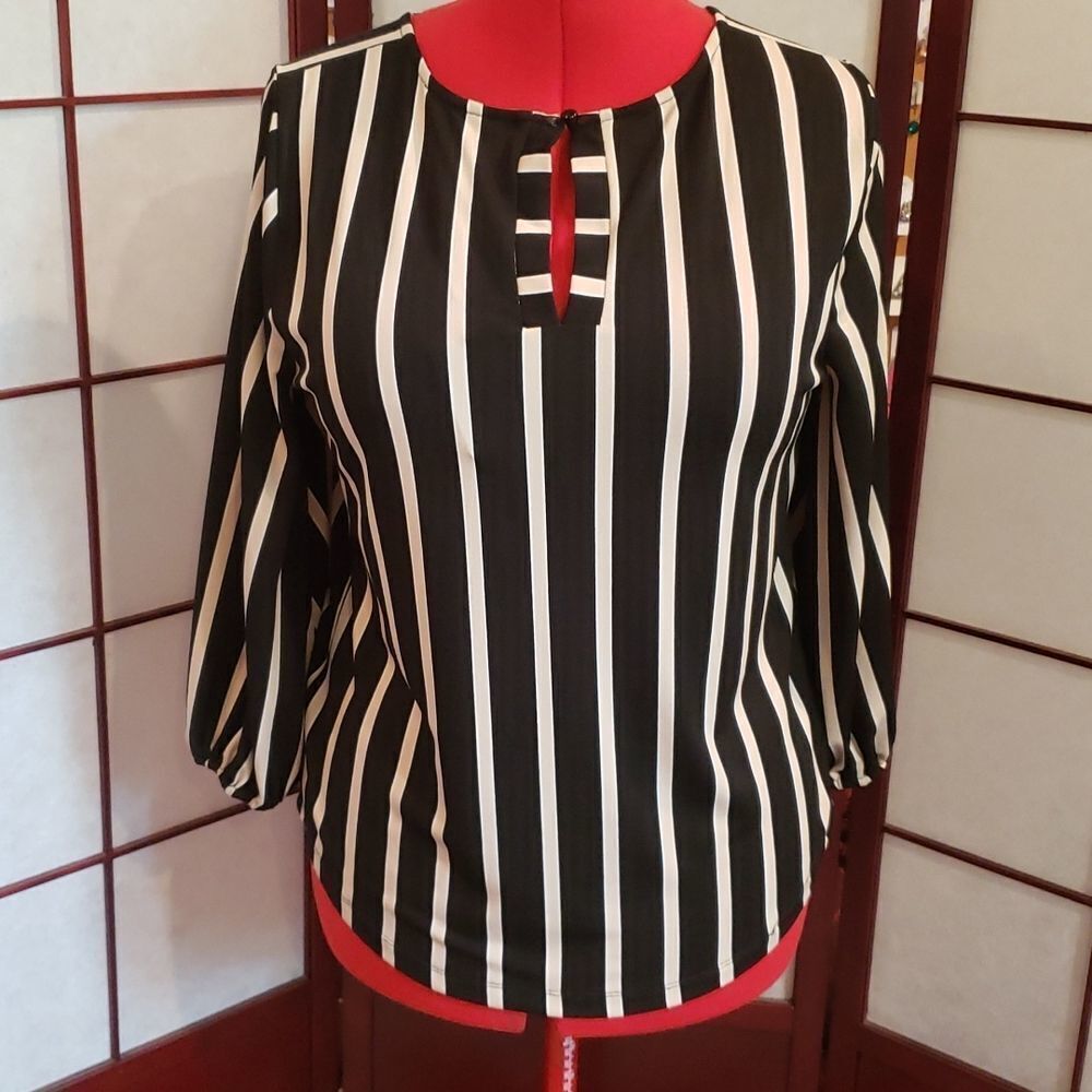 Casual Black/Tan Stripped Pullover Blouse